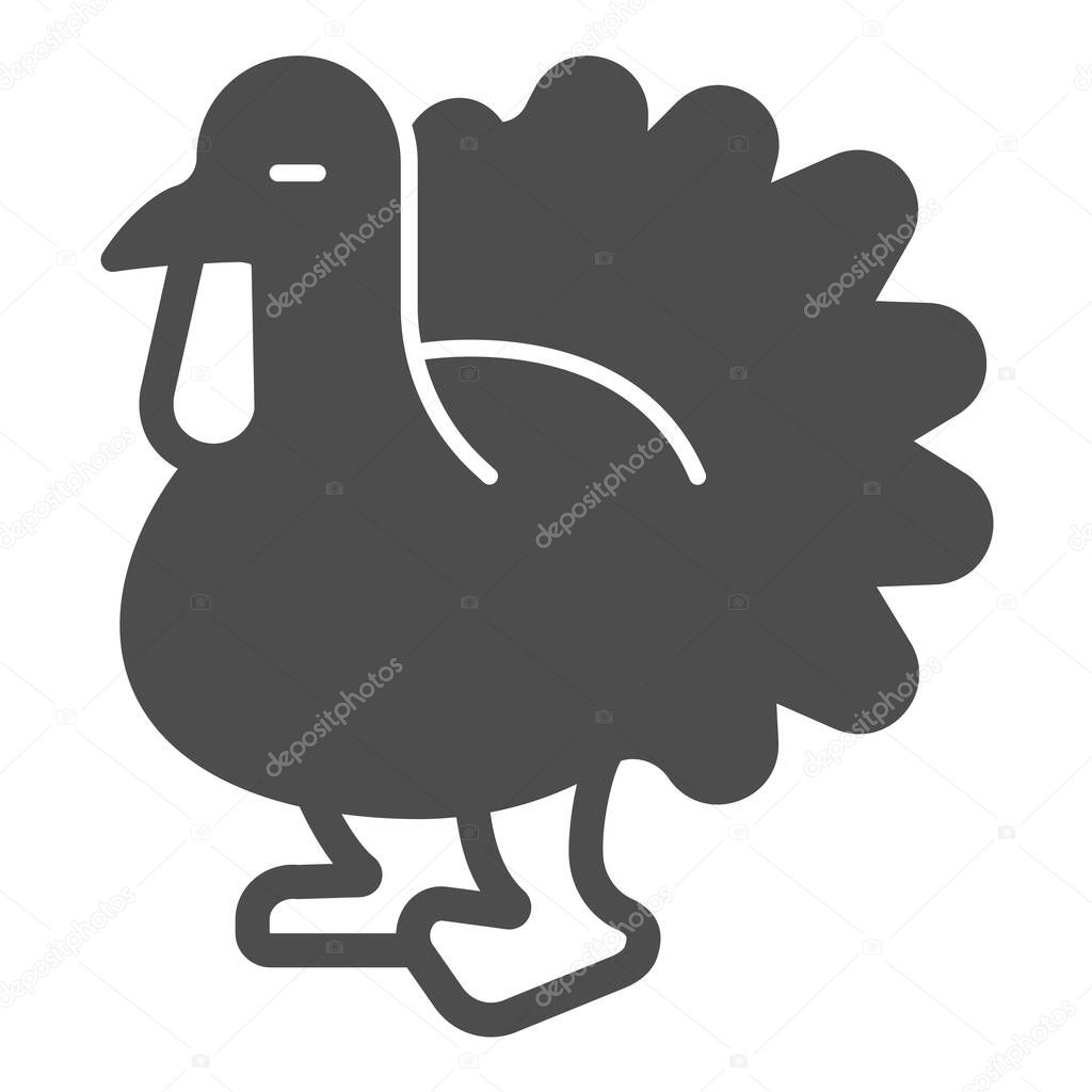 Turkey bird solid icon, worldwildlife concept, turkey bird vector sign on white background, turkey glyph style for mobile concept and web design. Vector graphics