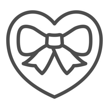 Hediye hattı ikonu olarak kalp, 8 Mart konsepti, beyaz arka planda aşk sembolü, mobil konsept ve web tasarımı için taslak şeklinde kurdele ve yay ikonu olan kalp. Vektör grafikleri.