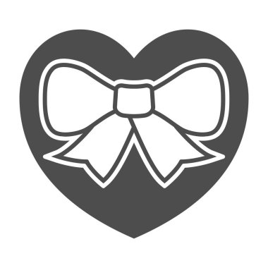 Kalp hediye olarak sağlam bir ikon, 8 Mart konsepti, beyaz arka planda aşk sembolü, kurdeleli kalp ve mobil konsept ve web tasarımı için glifli simge. Vektör grafikleri.