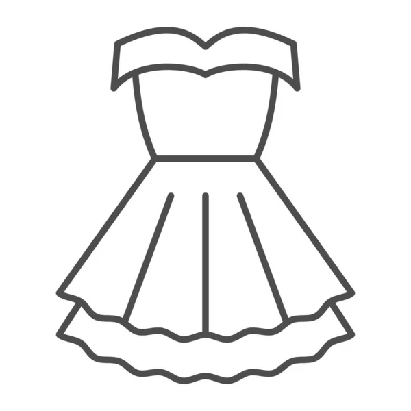 Frauen Party Kleid dünne Linie Ikone, 8. März Konzept, klassische Mode Tuch für Frau unterzeichnen auf weißem Hintergrund, weibliche formale Kleid-Ikone in Umriss Stil für mobile und Web-Design. Vektorgrafik. — Stockvektor