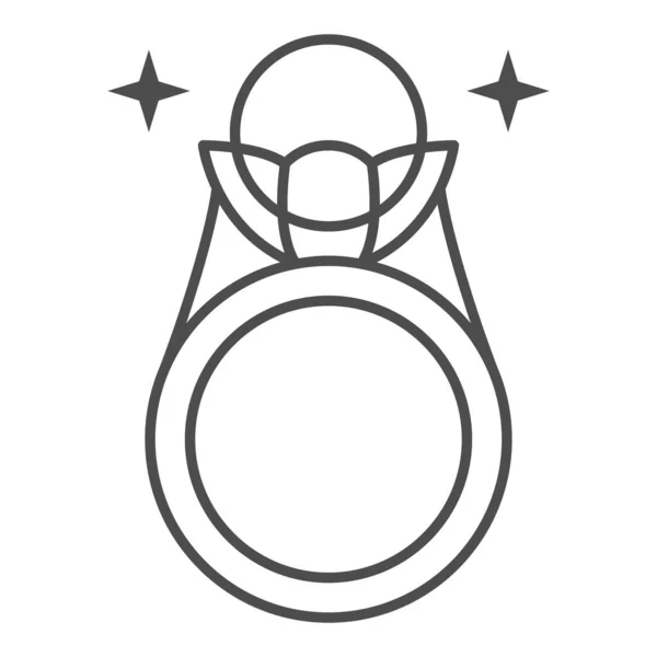 Anel com pérolas ícone de linha fina, conceito de 8 de março, belo sinal de anel caro no fundo branco, ícone de anel de pedra preciosa pérola no estilo de contorno para o conceito móvel e web design. Gráficos vetoriais. — Vetor de Stock