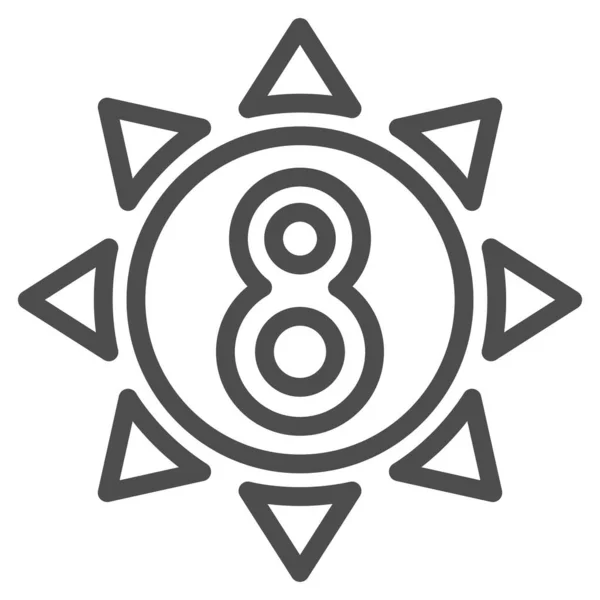 Osm v ikoně sluneční linie, koncept 8. března, symbol slunce s osmi čísly na bílém pozadí, slunečná žena den ikona ve stylu osnovy pro mobilní koncept a web design. Vektorová grafika. — Stockový vektor