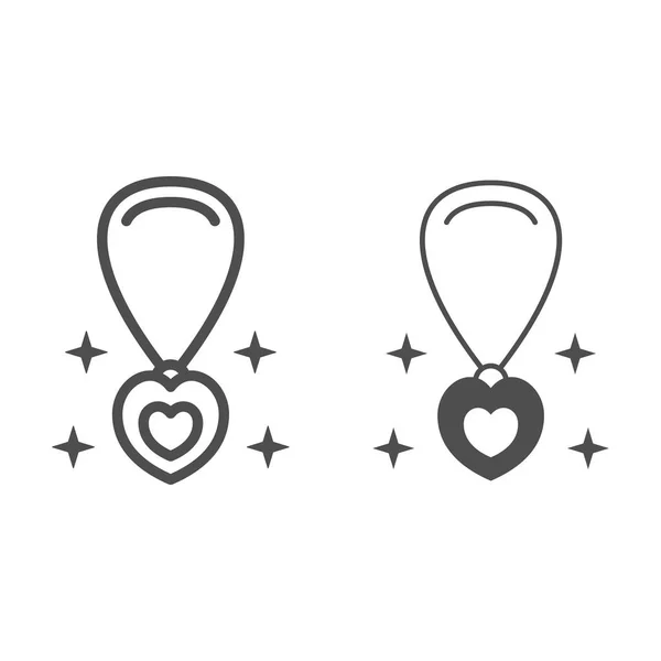 Pendant in shape of heart on chain line and solid icon, 8 March concept, chain with jewelry accessory sign on white background, Heart shaped pendant icon in outline style. Vector graphics. — Stock Vector