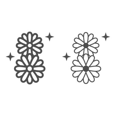 Sekiz şekilli papatyalar ve katı bir ikon, 8 Mart konsepti, beyaz arka planda papatya çiçekleri, Mart ayında taşınabilir ve web tasarımı için Gerbera çiçeklerinin sembolü. Vektör grafikleri.