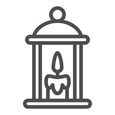 Yanan mum hattı ikonu, lamba ve fener konsepti olan lamba, beyaz arka planda rahat ışık feneri vektör işareti, mobil konsept ve web tasarımı için taslak tarzı ikon. Vektör grafikleri.