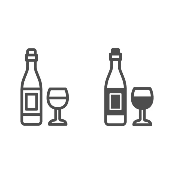 Bouteille de vin et de verre ligne et icône solide, concept de cave, boisson alcoolisée et vin vecteur signe sur fond blanc, icône de style contour pour concept mobile et web design. Graphiques vectoriels. — Image vectorielle
