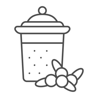 Kızılcık ve meyve suyu ince çizgi ikonu, kokteyller ve içecekler konsepti, beyaz arka planda moorberry meyve suyu vektör işareti, mobil konsept ve web tasarımı için taslak tarzı ikon. Vektör grafikleri.