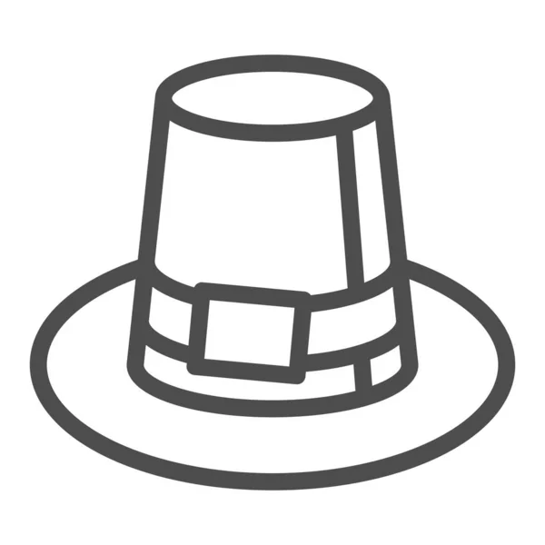 男性ラインアイコン、ヘッドウェアのコンセプト、感謝祭巡礼の白い背景の上の帽子のベクトル記号のための農家の帽子、モバイルコンセプトとウェブデザインのためのアウトラインスタイルのアイコン。ベクトルグラフィックス. — ストックベクタ