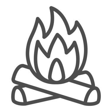 Yakacak odun ve ateş hattı ikonu, kamp konsepti, beyaz arka planda kutlama şenlik ateşi vektör işareti, mobil konsept ve web tasarımı için taslak tarzı ikon. Vektör grafikleri.