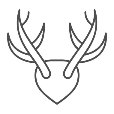 Boynuzlar ödül olarak ince çizgi ikonu, avcılık ve dekorasyon konsepti, beyaz arkaplanda boynuz vektör işareti, mobil konsept ve web tasarımı için taslak tarzı ikon. Vektör grafikleri.