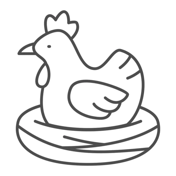Kurczak w gnieździe cienka ikona linii, koncepcja drobiu, kura potomna znak wektora ptaka na białym tle, ikona stylu zarys dla koncepcji mobilnej i projektowania stron internetowych. Grafika wektorowa. — Wektor stockowy