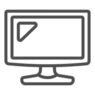 LCD monitör çizgisi simgesi, monitörler ve TV konsepti, beyaz arka planda TV ekran set vektör işareti, mobil konsept ve web tasarımı için taslak biçimi simgesi. Vektör grafikleri.