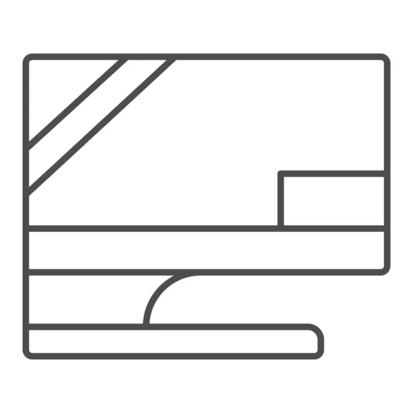 Moniteur sur support original icône de ligne mince, moniteurs et concept TV, écran définir signe vecteur de stand de base sur fond blanc, icône de style contour pour concept mobile et web design. Graphiques vectoriels. — Image vectorielle