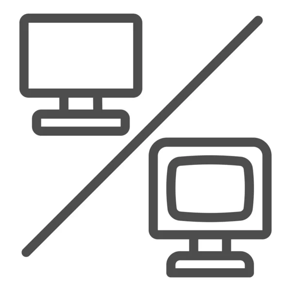Platt konvex bildskärm linje ikon, monitorer och TV-koncept, böjda vs platt skärm vektor tecken på vit bakgrund, kontur stil ikon för mobila koncept och webbdesign. Vektorgrafik. — Stock vektor