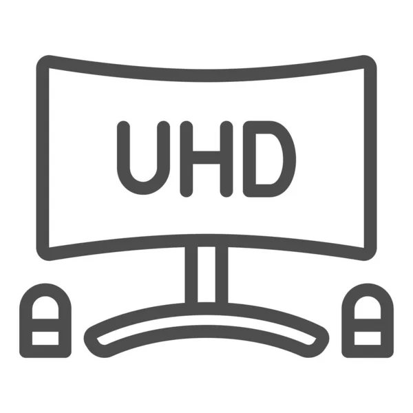 Monitor UHD com ícone de linha de alto-falantes, conceito de monitores de TV, conjunto de tv com sinal de vetor de alto-falante no fundo branco, ícone de estilo de contorno para conceito móvel e web design. Gráficos vetoriais. — Vetor de Stock