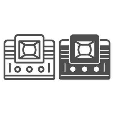 Lens çizgisi ve katı ikona sahip Retro TV, monitörler ve TV konsepti, beyaz arka planda optik lens işaretli eski televizyon, mobil konsept ve web tasarımı için taslak tarzı ikon. Vektör grafikleri.