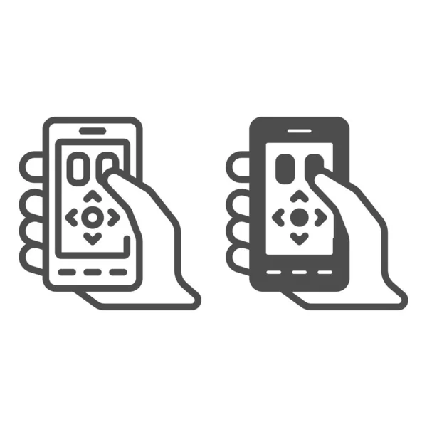 Smartphone comme une ligne de contrôle à distance et icône solide, concept TV et moniteurs, téléphone comme signe vectoriel à distance sur fond blanc, icône de style contour pour concept mobile et conception web. Graphiques vectoriels. — Image vectorielle