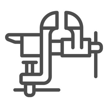 Mengene çizgisi simgesi, inşaat araçları konsepti, beyaz arkaplanda dönen mengene işareti, mobil konsept ve web tasarımı için taslak biçimi simgesi. Vektör grafikleri.