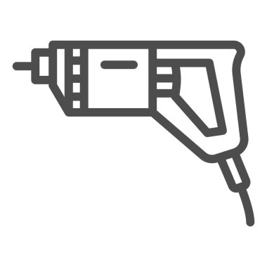 Elektrik sondaj hattı simgesi, inşaat araçları konsepti, beyaz arka planda elektrikli matkap vektör işareti, mobil konsept ve web tasarımı için taslak biçimi simgesi. Vektör grafikleri.