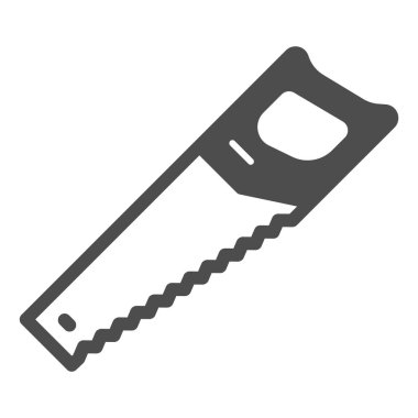 Tahta testeresi katı ikonu, inşaat araçları konsepti, beyaz arka planda el testeresi vektör işareti, mobil konsept ve web tasarımı için sembol. Vektör grafikleri.