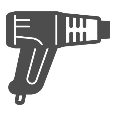 Saç kurutma makinesi katı ikonu, inşaat araçları konsepti, beyaz arka planda endüstriyel yapı kurutma vektör tabelası, mobil konsept ve web tasarımı için kabartma tarzı simge. Vektör grafikleri.