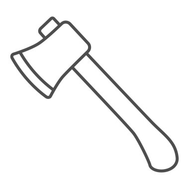 Ax ince çizgi simgesi, inşaat araçları kavramı, beyaz arkaplanda baltayla vektör işareti oluşturma, mobil konsept ve web tasarımı için taslak biçimi simgesi. Vektör grafikleri.