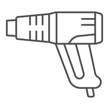 Saç kurutma makinesi, ince çizgi ikonu, inşaat araçları konsepti, beyaz arka planda endüstriyel yapı kurutma vektör işareti, mobil konsept ve web tasarımı için taslak tarzı ikonu. Vektör grafikleri.