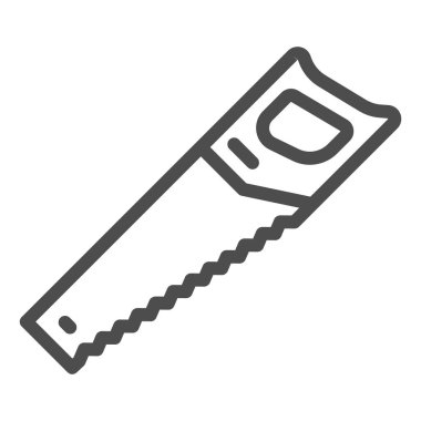 Tahta testeresi çizgisi ikonu, inşaat araçları konsepti, beyaz arka planda el testeresi vektör işareti, mobil konsept ve web tasarımı için taslak biçimi simgesi. Vektör grafikleri.