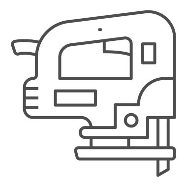 Yapboz ince çizgi simgesi, inşaat araçları konsepti, D kolu jig beyaz arka planda vektör işareti, mobil konsept ve web tasarımı için taslak biçimi simgesi gördü. Vektör grafikleri.