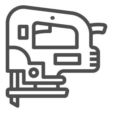 Yapboz çizgisi simgesi, inşaat araçları konsepti, D kolu jig beyaz arka planda vektör işareti, mobil konsept ve web tasarımı için taslak biçimi simgesi gördü. Vektör grafikleri.