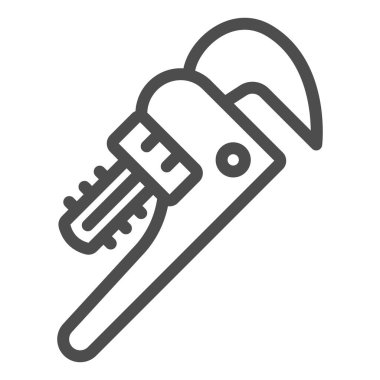 Boru anahtarı çizgisi simgesi, inşaat araçları konsepti, beyaz arka planda tesisatçı anahtarı vektör işareti, mobil konsept ve web tasarımı için taslak biçimi simgesi. Vektör grafikleri.