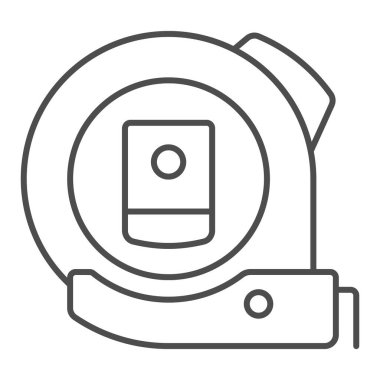 rulet ince çizgi simgesi, inşaat araçları konsepti, beyaz arkaplandaki şerit vektör işaretini ölçen cetvel aracı, mobil konsept ve web tasarımı için taslak biçimi simgesi. Vektör grafikleri.