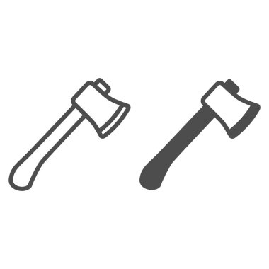 Ax çizgisi ve sağlam simge, inşaat araçları kavramı, beyaz arka planda baltayla vektör işareti oluşturma, mobil konsept ve web tasarımı için taslak biçimi simgesi. Vektör grafikleri.
