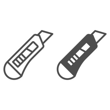 İnşaat bıçağı hattı ve katı ikon, inşaat araçları kavramı, beyaz arka planda bıçak vektör işareti, mobil konsept ve web tasarımı için taslak tarzı ikon. Vektör grafikleri.