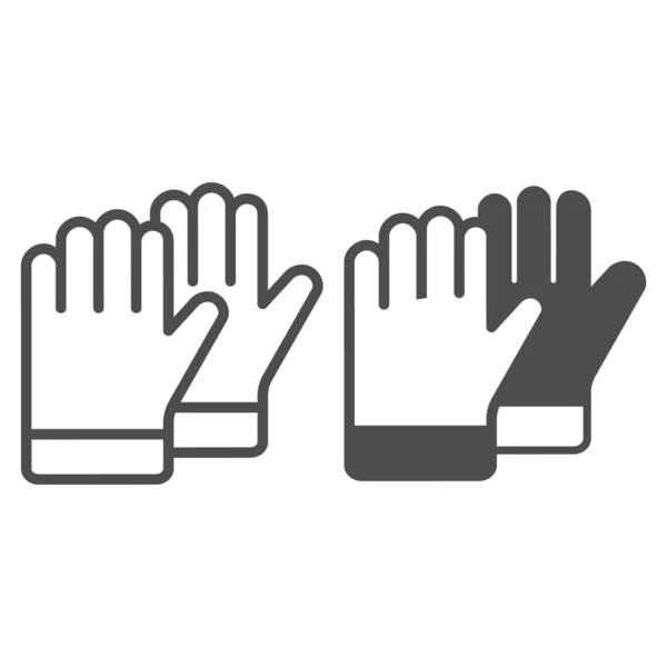 Beschermende handschoenen lijn en solide pictogram, bouwgereedschap concept, constructie veiligheidshandschoenen vector teken op witte achtergrond, outline stijl pictogram voor mobiele concept en web design. vectorgrafieken. — Stockvector