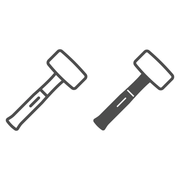 Línea de martillo de martillo e icono sólido, concepto de herramientas de construcción, signo de vector de mazo de construcción sobre fondo blanco, icono de estilo de esquema para el concepto móvil y el diseño web. Gráficos vectoriales. — Vector de stock