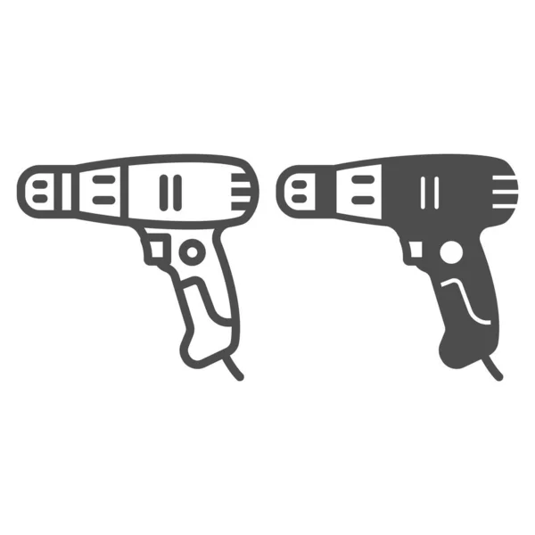 Línea de destornillador de potencia con cable e icono sólido, concepto de herramientas de construcción, signo vectorial de pistola de tornillo eléctrico sobre fondo blanco, icono de estilo de esquema para el concepto móvil y el diseño web. Gráficos vectoriales. — Archivo Imágenes Vectoriales