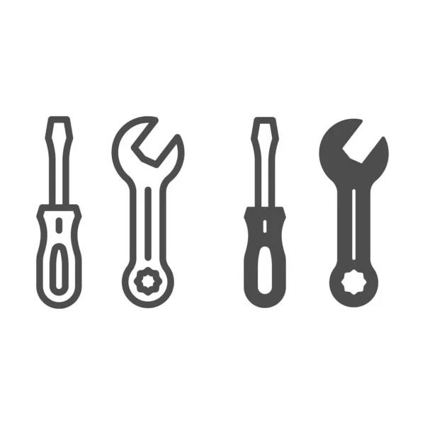 Screwdriver and wrench line and solid icon, construction tools concept, screwdriver and spanner vector sign on white background, outline style icon for mobile concept and web design. Vector graphics. — Stock Vector