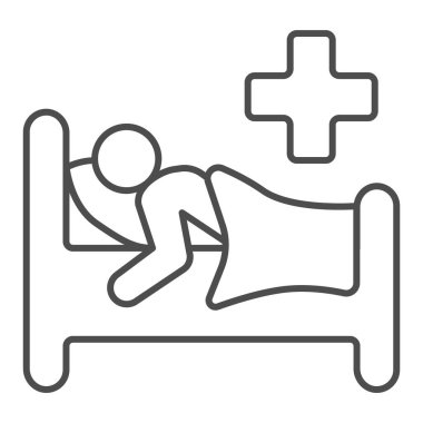 Hastane yatağı, ince çizgi ikonu, ofis endromu kavramı, beyaz arka planda yatak vektörü işareti, mobil konsept ve web tasarımı için yatak taslağı tarzı hasta. Vektör grafikleri.