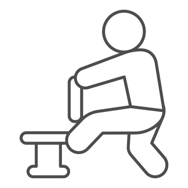 Angajatul se încadrează în pictograma liniei subțiri, conceptul officesyndrome, omul cu semn vectorial de scaun pe fundal alb, omul cu stil de schiță pentru conceptul mobil și designul web. Grafica vectoriala . — Vector de stoc