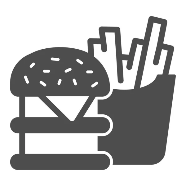 Icono sólido de comida rápida, concepto de oficina, signo de vectores de comida rápida sobre fondo blanco, estilo glifo de hamburguesas y papas fritas para el concepto móvil y el diseño web. Gráficos vectoriales. — Vector de stock