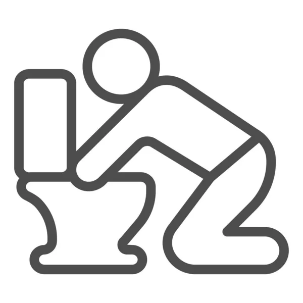 トイレラインのアイコンで膝の上の男、オフィス症候群の概念、白い背景にトイレと男のベクトルサイン、モバイルの概念とウェブデザインのための男とトイレアウトラインスタイル。ベクトルグラフィックス. — ストックベクタ