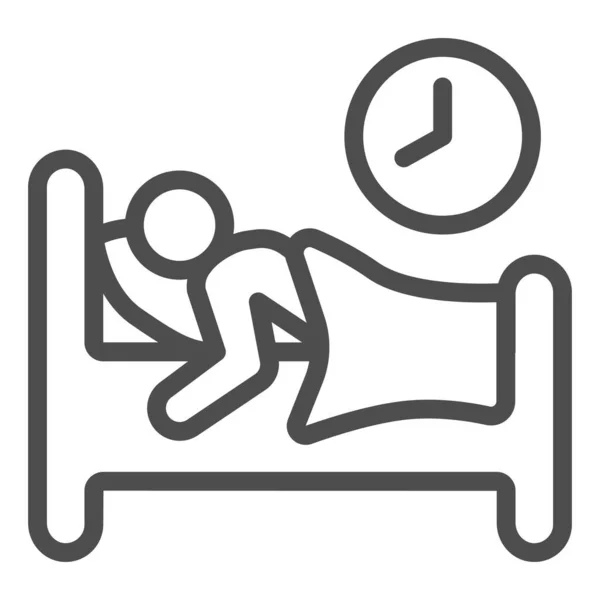 Healthy sleep line icon, officesyndrome concept, healthy sleep vector sign on white background, man sleeping in bed outline style for mobile concept and web design. Vector graphics. — Stock Vector