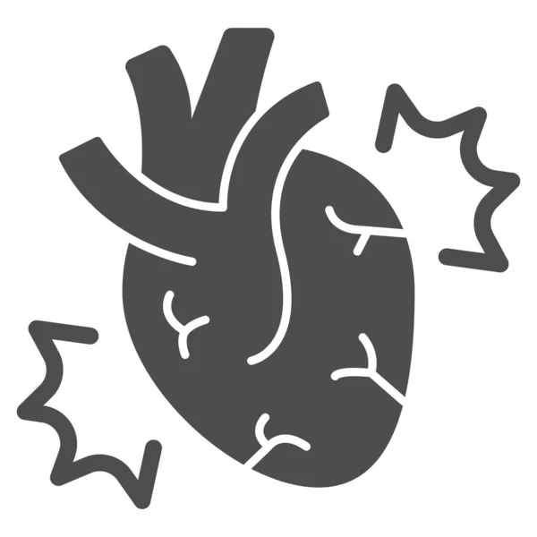 Icono sólido de ataque cardíaco, concepto de síndrome de oficina, signo de vector de dolor cardíaco sobre fondo blanco, corazón y estilo de glifo del dolor para el concepto móvil y el diseño web. Gráficos vectoriales. — Vector de stock
