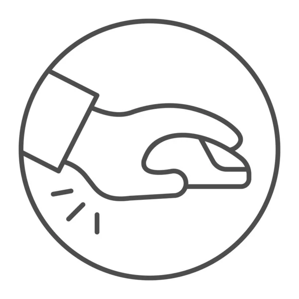 親指の痛み細い線のアイコン、オフィス症候群の概念は、白い背景に親指の痛みのベクトル記号、モバイルの概念とWebデザインのためのマウスアウトラインスタイルを持つ人間の手。ベクトルグラフィックス. — ストックベクタ