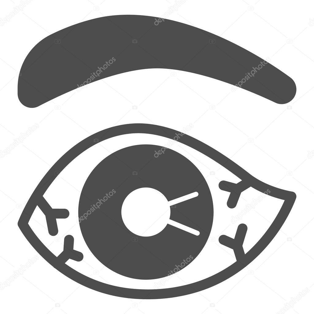 Eye burst capillaries solid icon, officesyndrome concept, eye burst capillaries vector sign on white background, eyebrow glyph style for mobile concept and web design. Vector graphics.