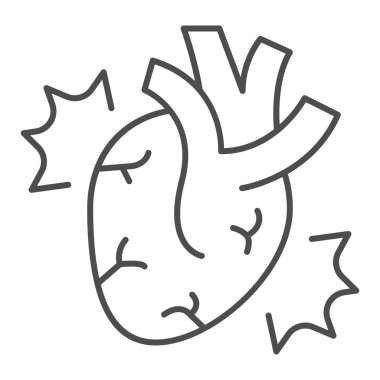 Kalp krizi ince çizgi ikonu, ofis sendromu konsepti, beyaz arka planda kalp ağrısı vektörü işareti, mobil konsept ve web tasarımı için kalp ve acı ana hatları tarzı. Vektör grafikleri.