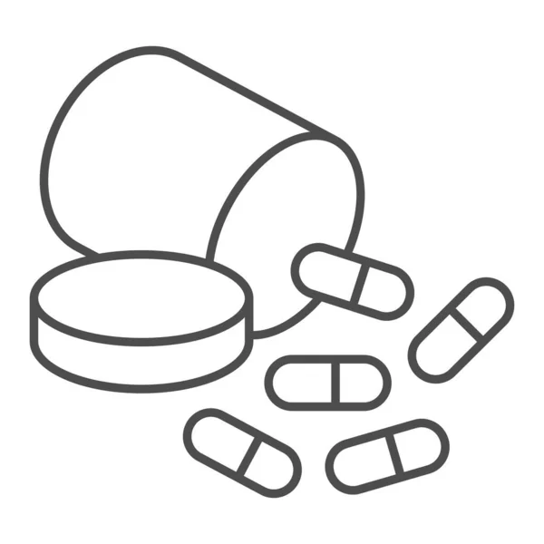 Potje met een geneesmiddel dunne lijn icoon, office esyndrome concept, geneesmiddel vector teken op witte achtergrond, potje met capsules outline stijl voor mobiele concept en web design. vectorgrafieken. — Stockvector