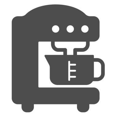 Kahve makinesi katı ikonu, İngiliz kahvaltısı konsepti, beyaz arka planda kahve makinesi vektör işareti, mobil konsept ve web tasarımı için kahve makinesi kabartma tarzı. Vektör grafikleri.