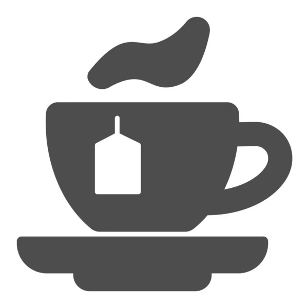 Tazza di tè con sacchetto icona solida, concetto di colazione inglese, segno vettore tazza di tè su sfondo bianco, tazza di tè stile glifo per concetto mobile e web design. Grafica vettoriale. — Vettoriale Stock